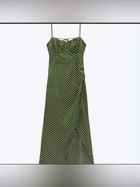 Zara Olive Green Polka Dot Midi Dress
